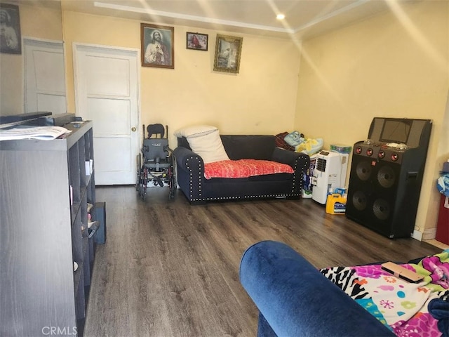 interior space with dark hardwood / wood-style floors