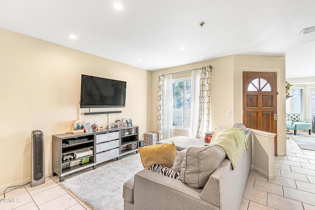 living room featuring light tile patterned floors