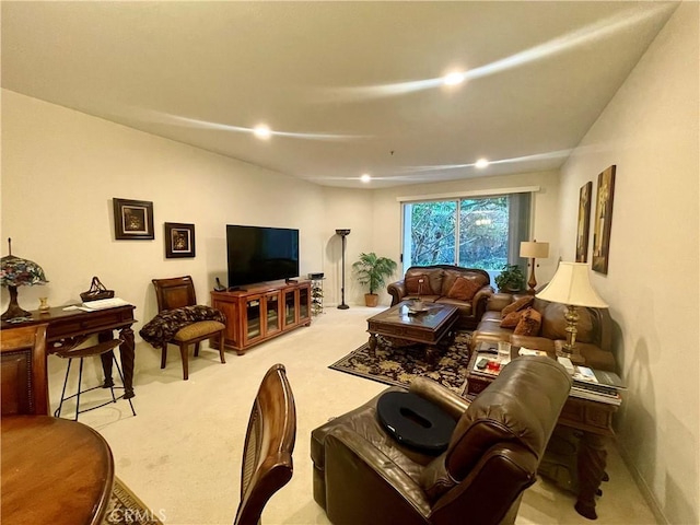 living room featuring light colored carpet