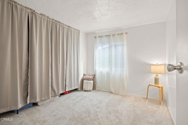 unfurnished room with carpet floors and a textured ceiling