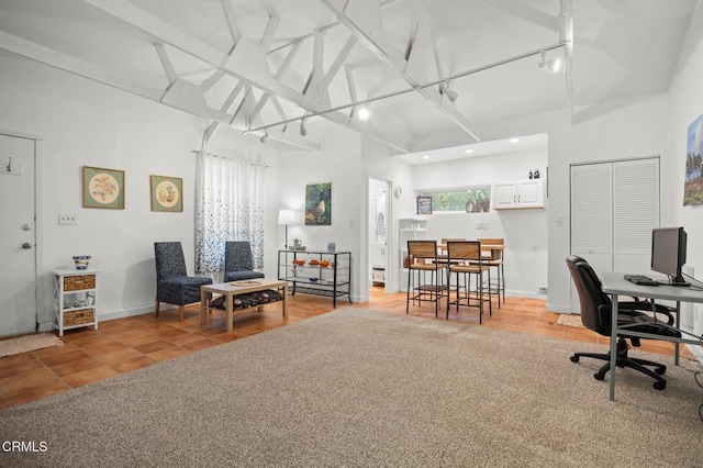 office featuring light tile patterned flooring and track lighting