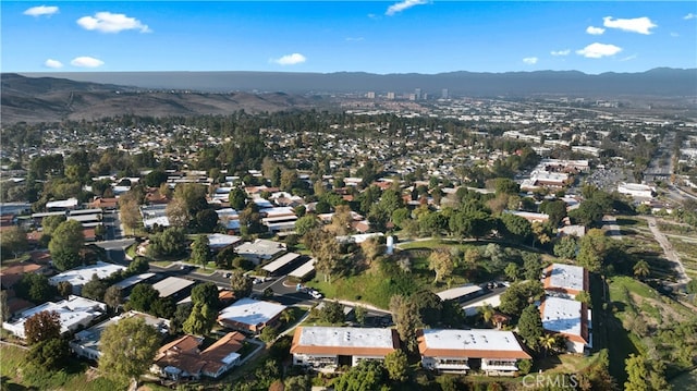 birds eye view of property featuring a mountain view