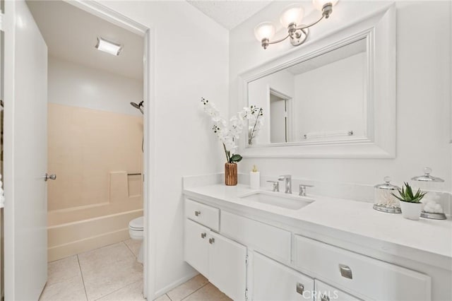 full bathroom with tile patterned floors, vanity, shower / bathtub combination, and toilet