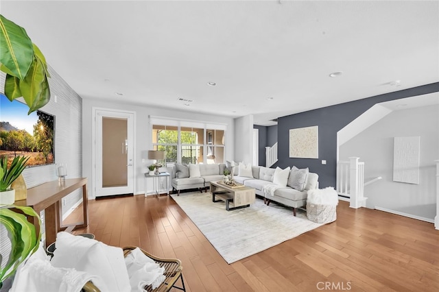 living room with hardwood / wood-style floors