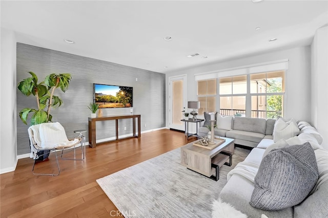 living room with hardwood / wood-style flooring