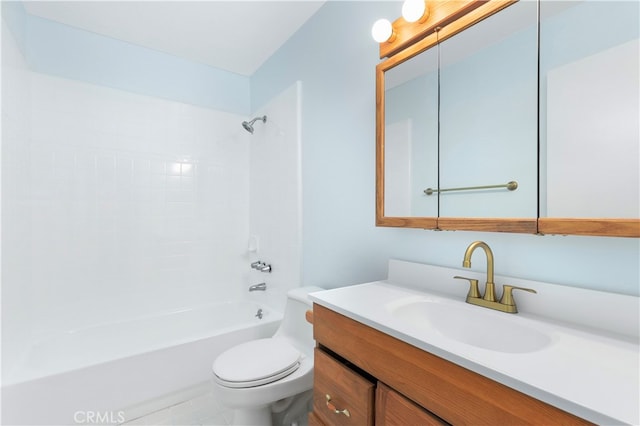 full bathroom with tile patterned flooring, vanity, toilet, and tiled shower / bath combo