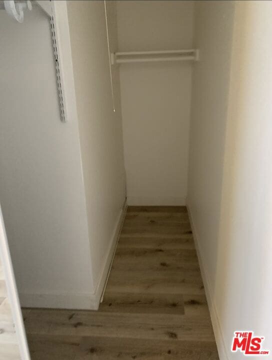 walk in closet with hardwood / wood-style flooring