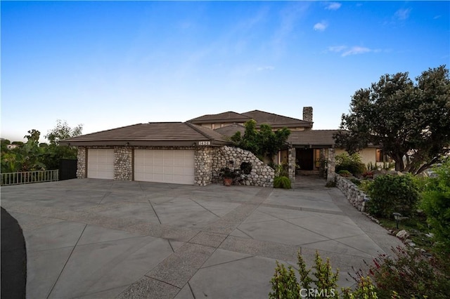 prairie-style house with a garage