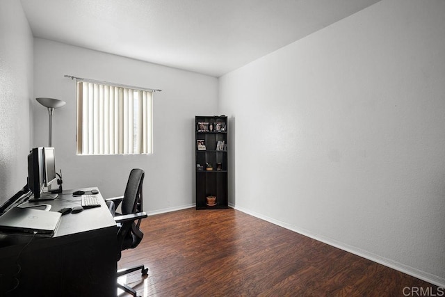 home office featuring dark wood-type flooring