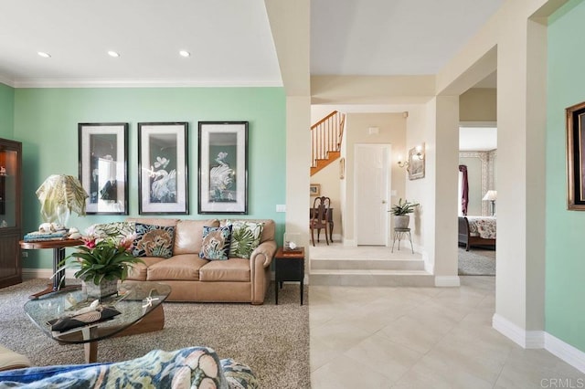 living room featuring ornamental molding