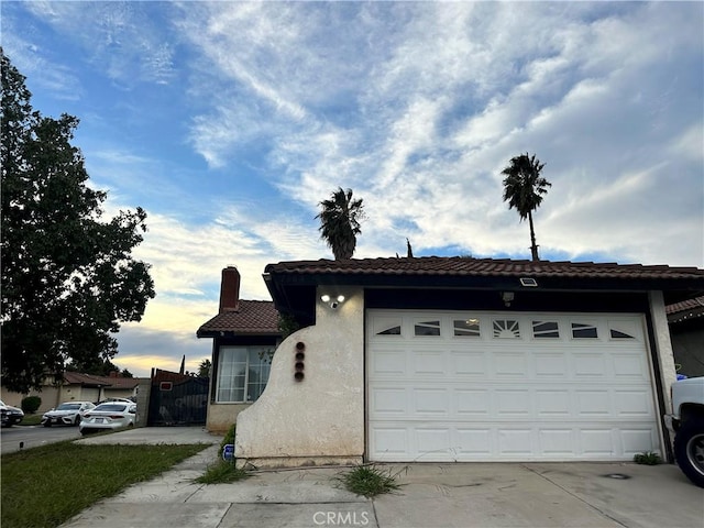 exterior space with a garage