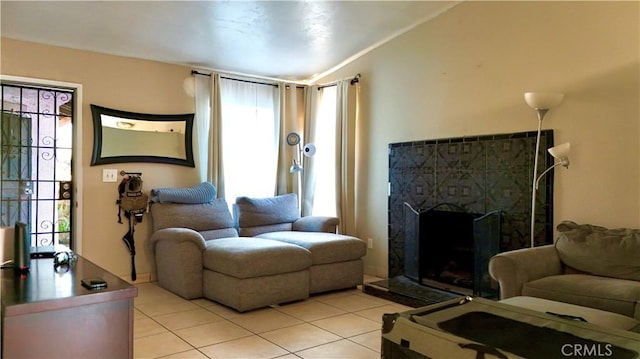 living room featuring light tile patterned floors and a wealth of natural light