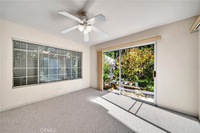 unfurnished room with ceiling fan and carpet floors