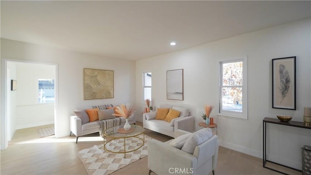 living room with light wood-type flooring