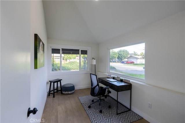 35414 Date Ave, Yucaipa, CA 92399 - home office featuring vaulted ceiling and wood finished floors