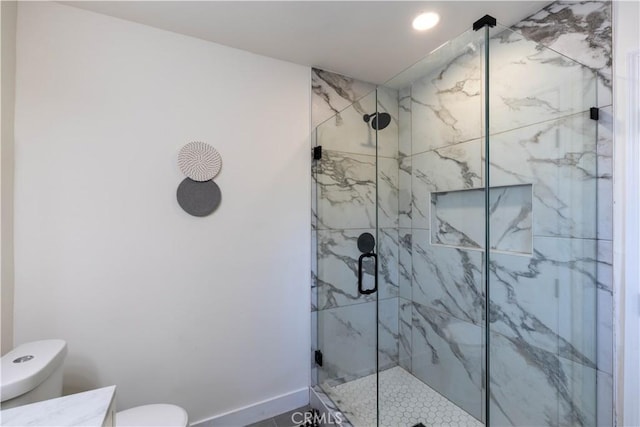 35414 Date Ave, Yucaipa, CA 92399 - full bath with a marble finish shower, vanity, and recessed lighting