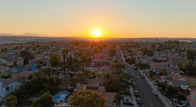 view of aerial view at dusk