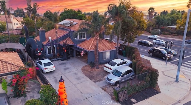 view of aerial view at dusk