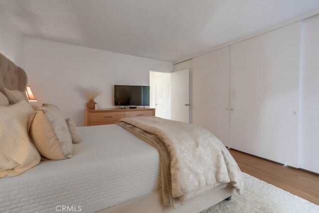 bedroom featuring hardwood / wood-style flooring and a closet