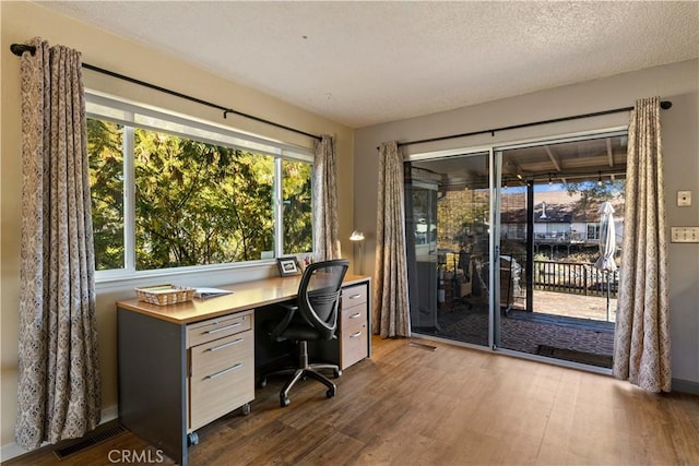 12755 Blue Heron Ct, Clearlake Oaks, CA 95423 - office space with dark hardwood / wood-style flooring and a textured ceiling