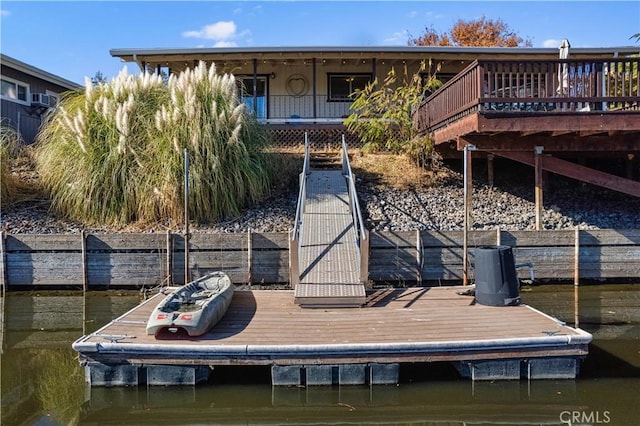 view of dock with a water view