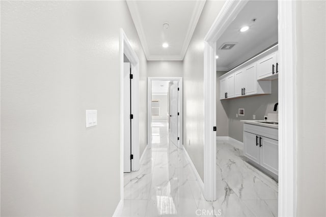 hallway with crown molding