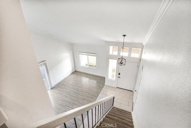 entrance foyer featuring crown molding and hardwood / wood-style floors