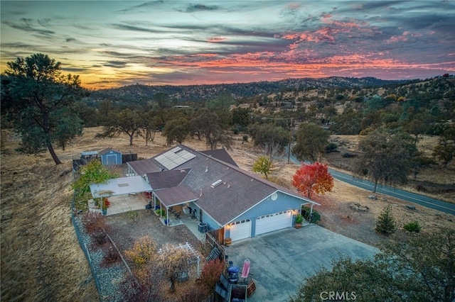 view of aerial view at dusk