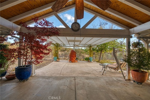 view of patio featuring ceiling fan