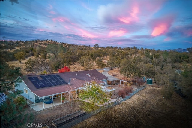 view of aerial view at dusk