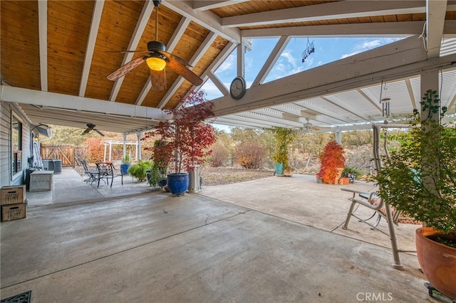 view of patio / terrace featuring central AC unit and ceiling fan