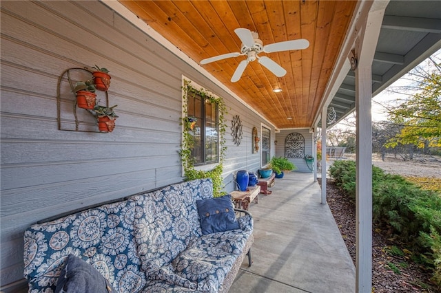 view of patio with a porch and ceiling fan