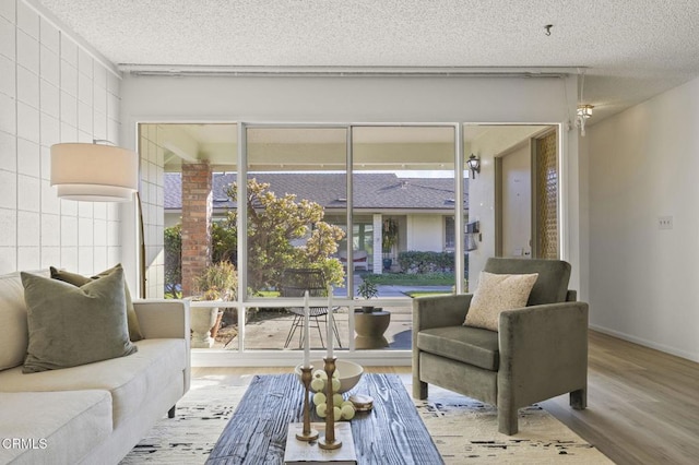 sitting room featuring wood-type flooring and a textured ceiling