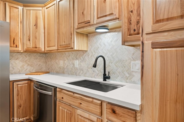 kitchen with backsplash, sink, and stainless steel appliances