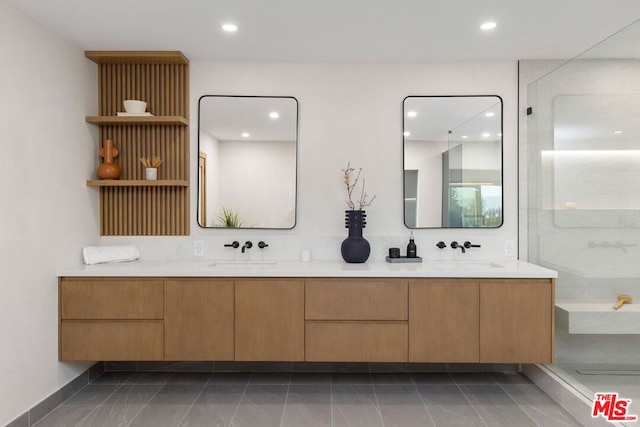 bathroom featuring vanity and walk in shower