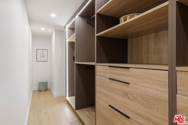 walk in closet featuring light hardwood / wood-style floors