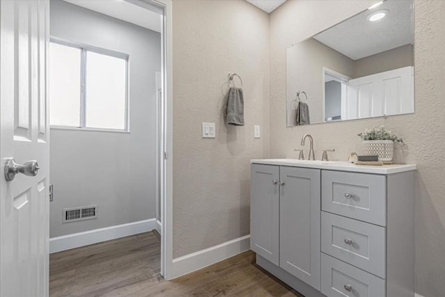 bathroom featuring wood-type flooring and vanity