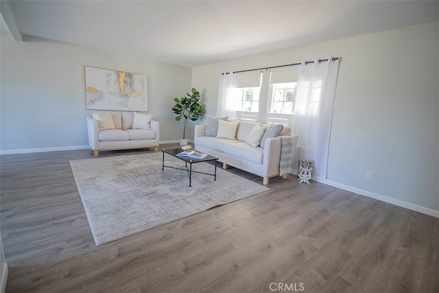 living room with dark hardwood / wood-style floors