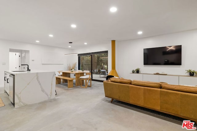 living room with sink