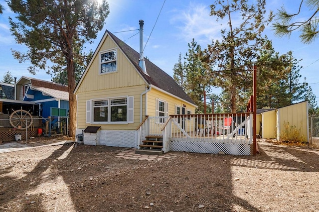 view of front of home with a deck