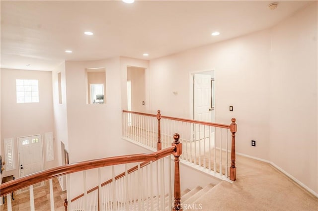 stairway with carpet flooring