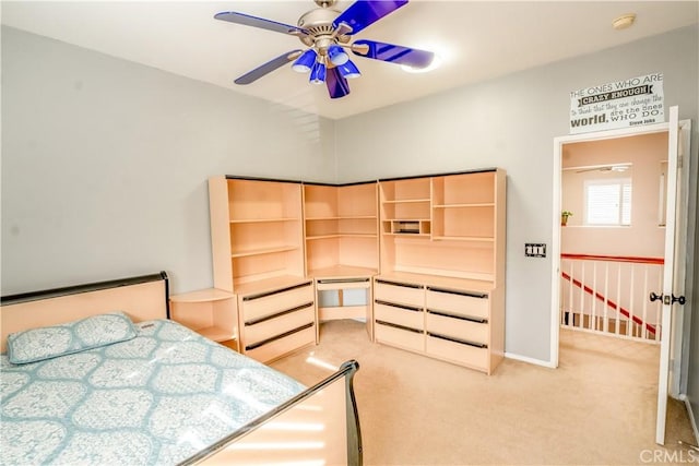 bedroom featuring carpet flooring and ceiling fan