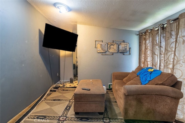 living room featuring a textured ceiling