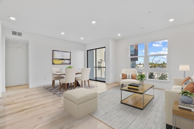 living room with light hardwood / wood-style floors