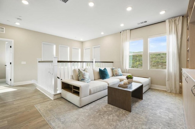 living room featuring light wood-type flooring