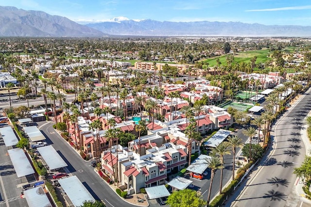 drone / aerial view featuring a mountain view