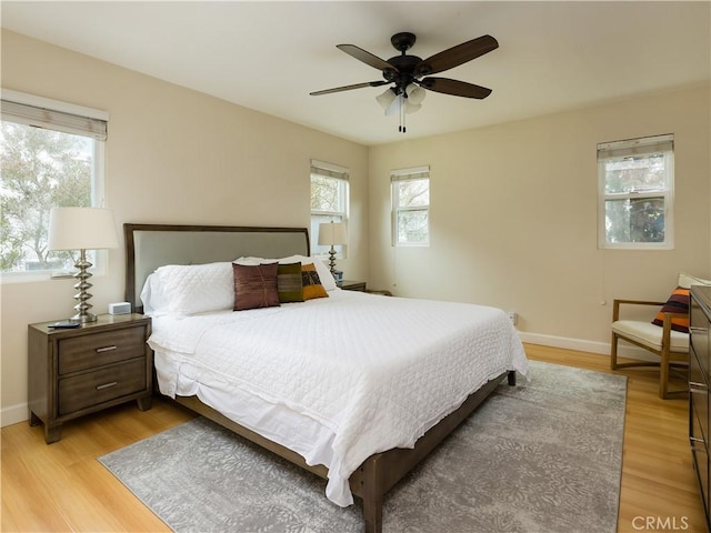 bedroom featuring ceiling fan and light wood-type flooring