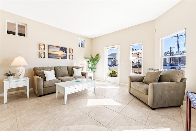 living room featuring light tile patterned flooring