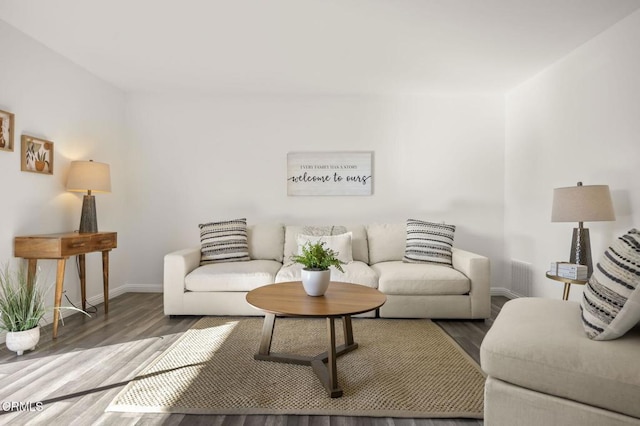 living room with hardwood / wood-style flooring