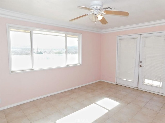 unfurnished room featuring crown molding and ceiling fan